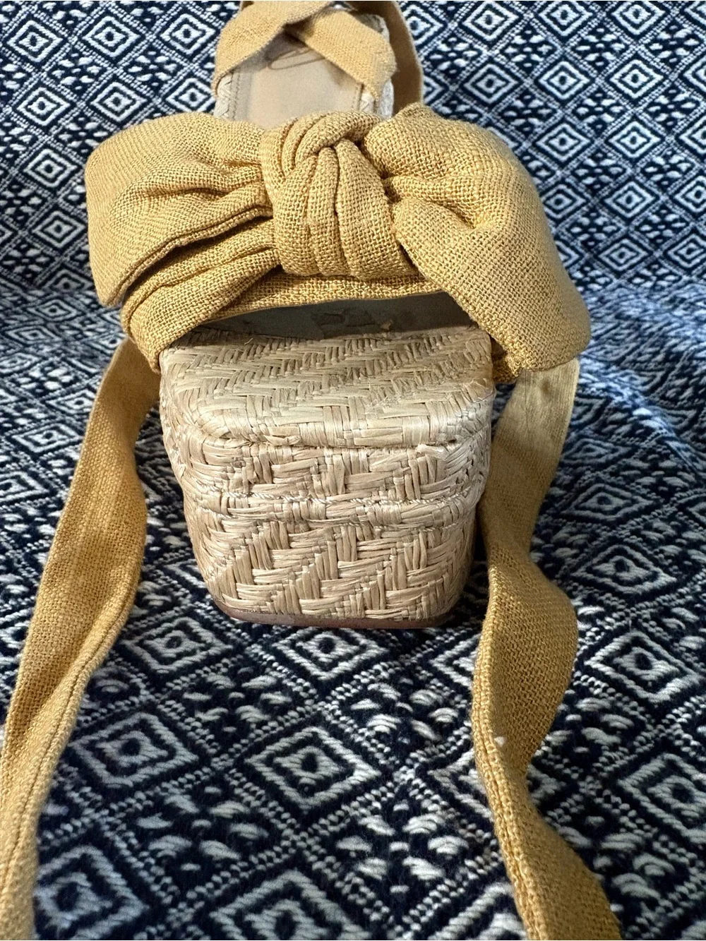 Sam Edelman Mustard Yellow Espadrille Platform Sandals with Bow Ties
